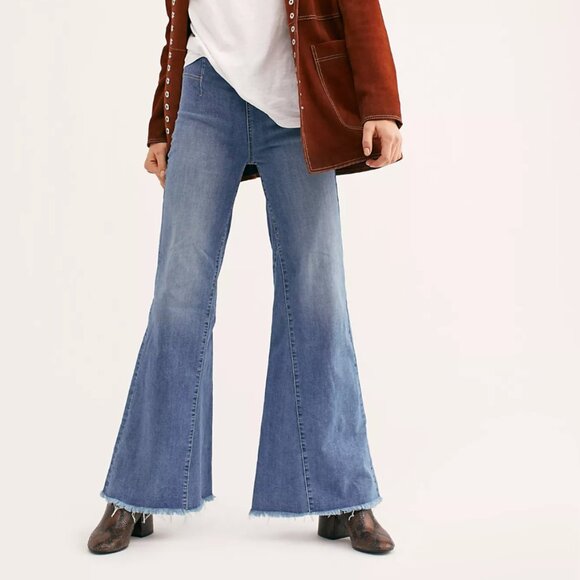 Free People Pants - FREE PEOPLE We the Free Drapey A Line Flare Bell Bottom Pull On Jean in Blue 29